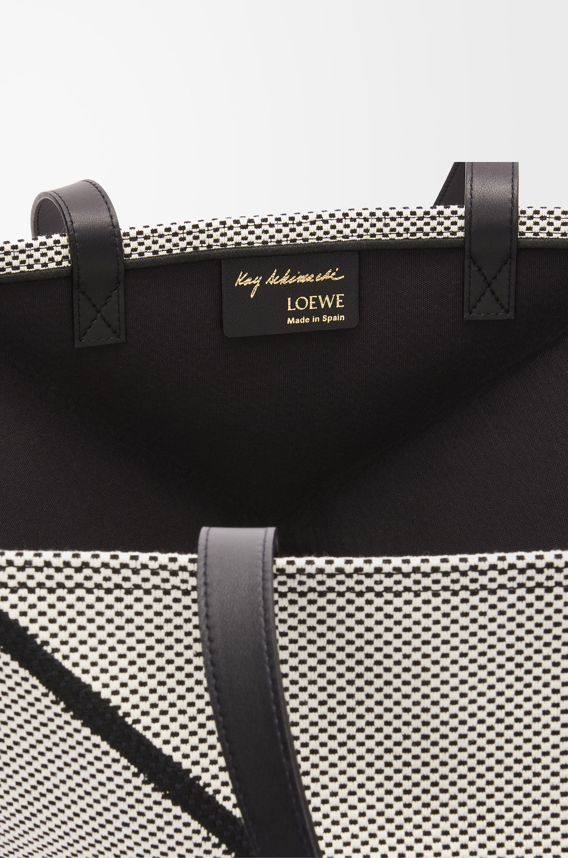 XXL Puzzle Fold tote in canvas jacquard and calfskin Beige - LOEWE