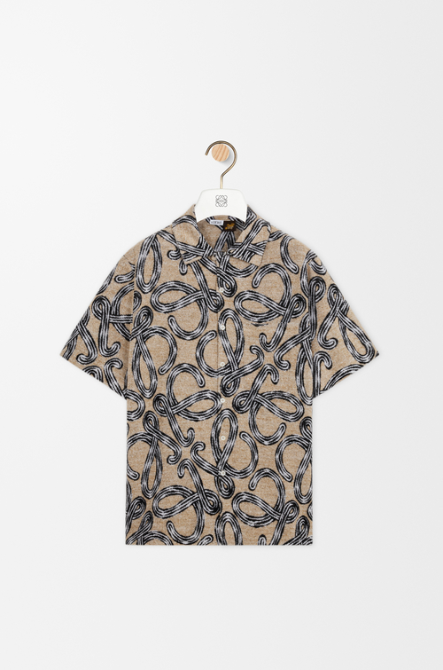 LOEWE Camisa de manga corta en jacquard de algodón Beige/Negro