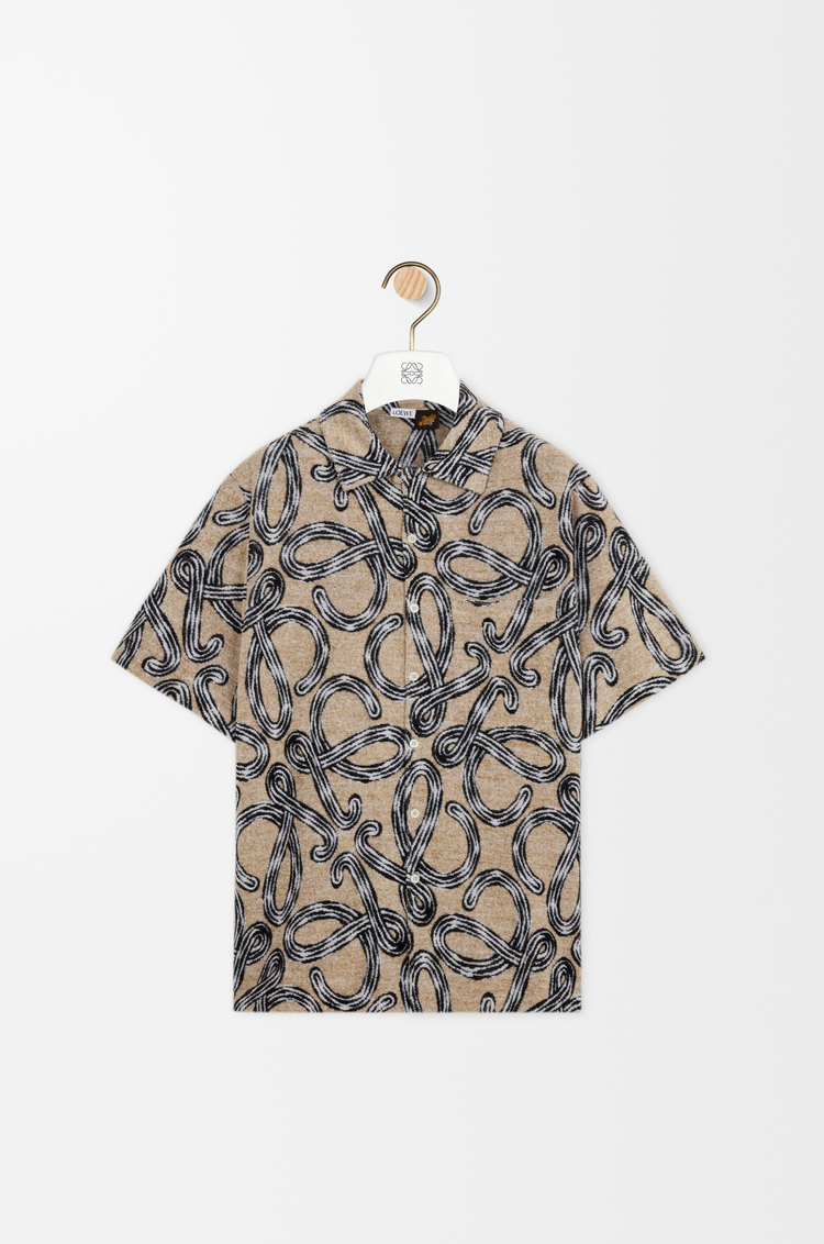 LOEWE Camisa de manga corta en jacquard de algodón Beige/Negro