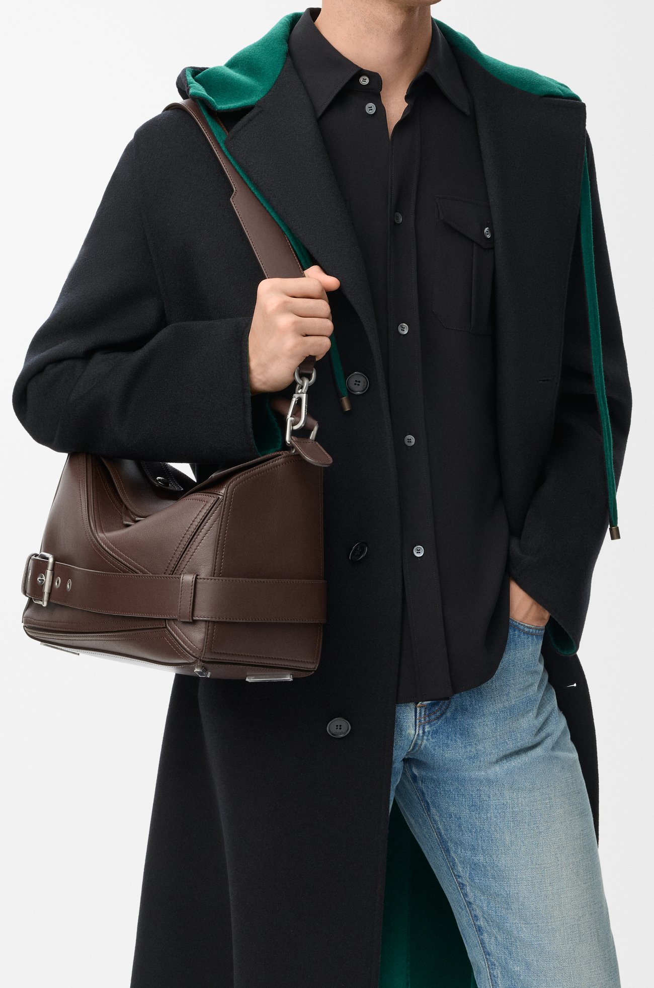 LOEWE Bolso Puzzle Biker grande en piel de ternera Brownie Oscuro