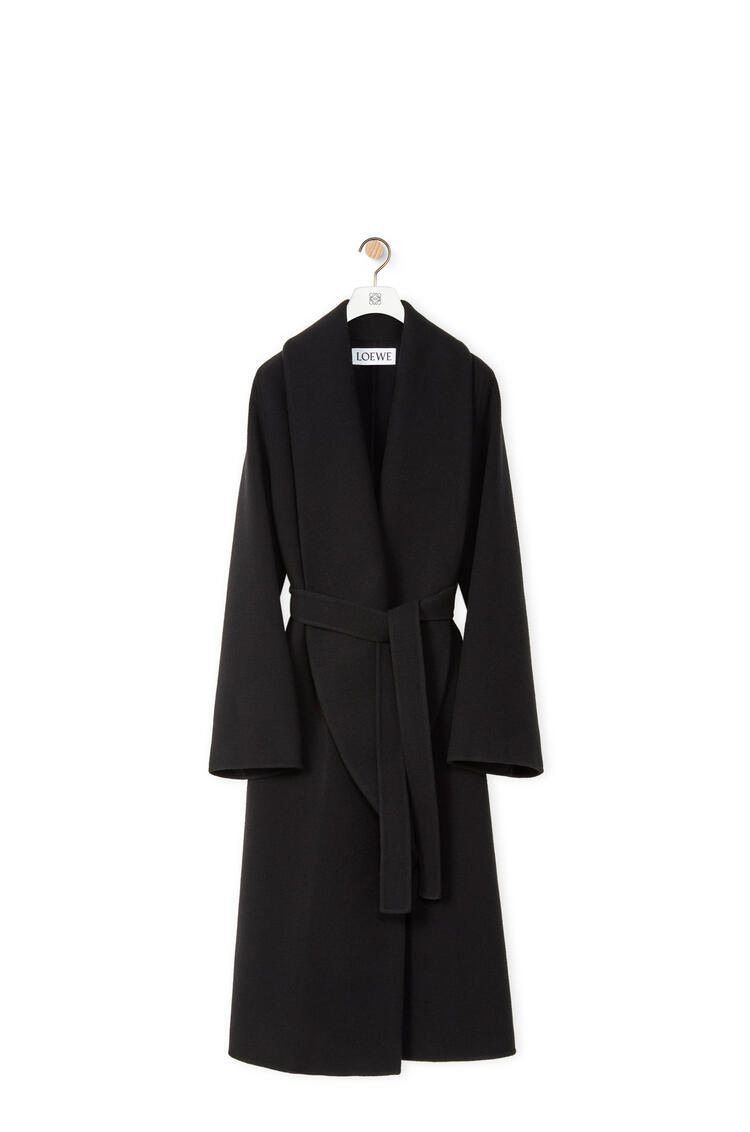 LOEWE Shawl collar wrap coat in wool and cashmere Black pdp_rd