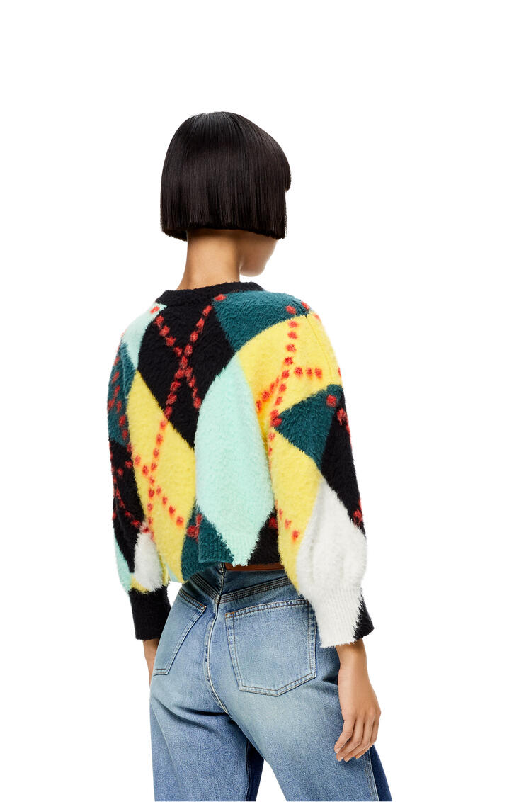 LOEWE Anagram argyle cropped sweater in cotton and wool Green/Yellow pdp_rd