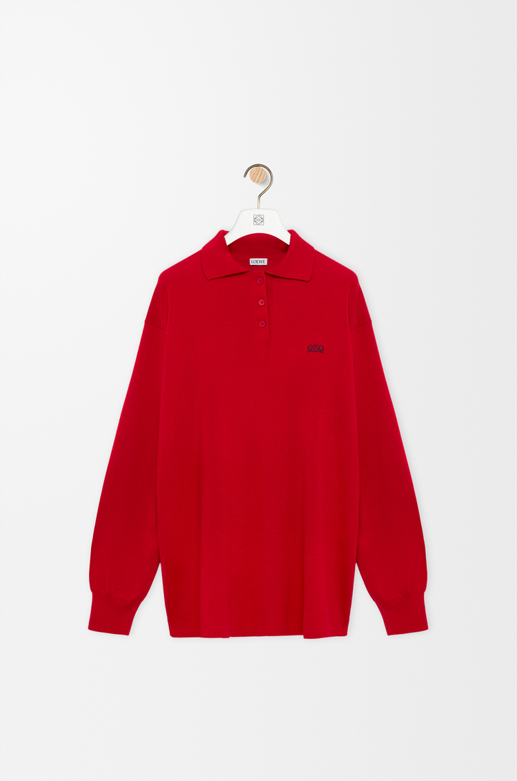 LOEWE Jersey polo en mezcla de cashmere y seda Rojo