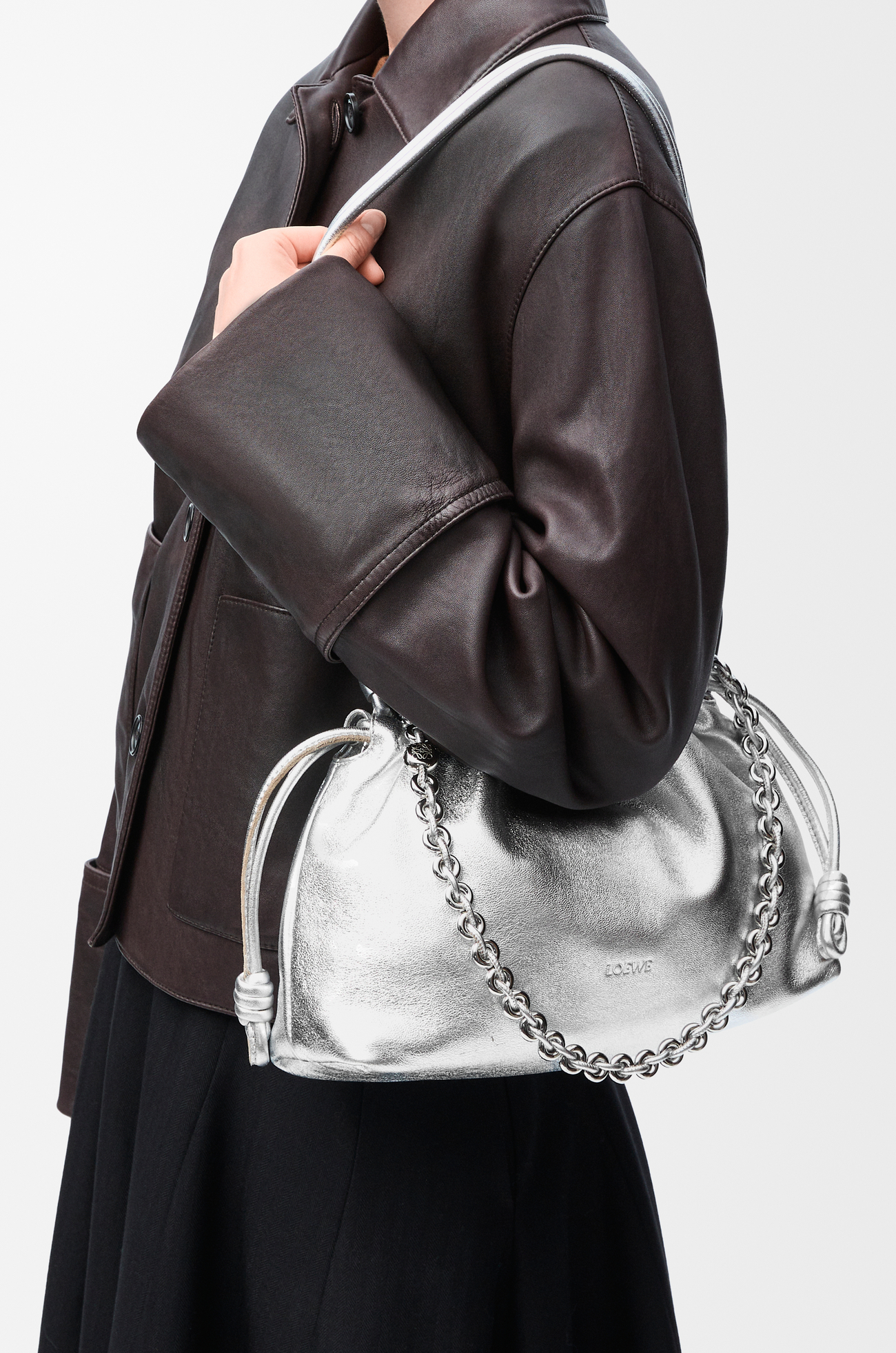 LOEWE Medium Flamenco purse in laminated lambskin Silver plp_rd