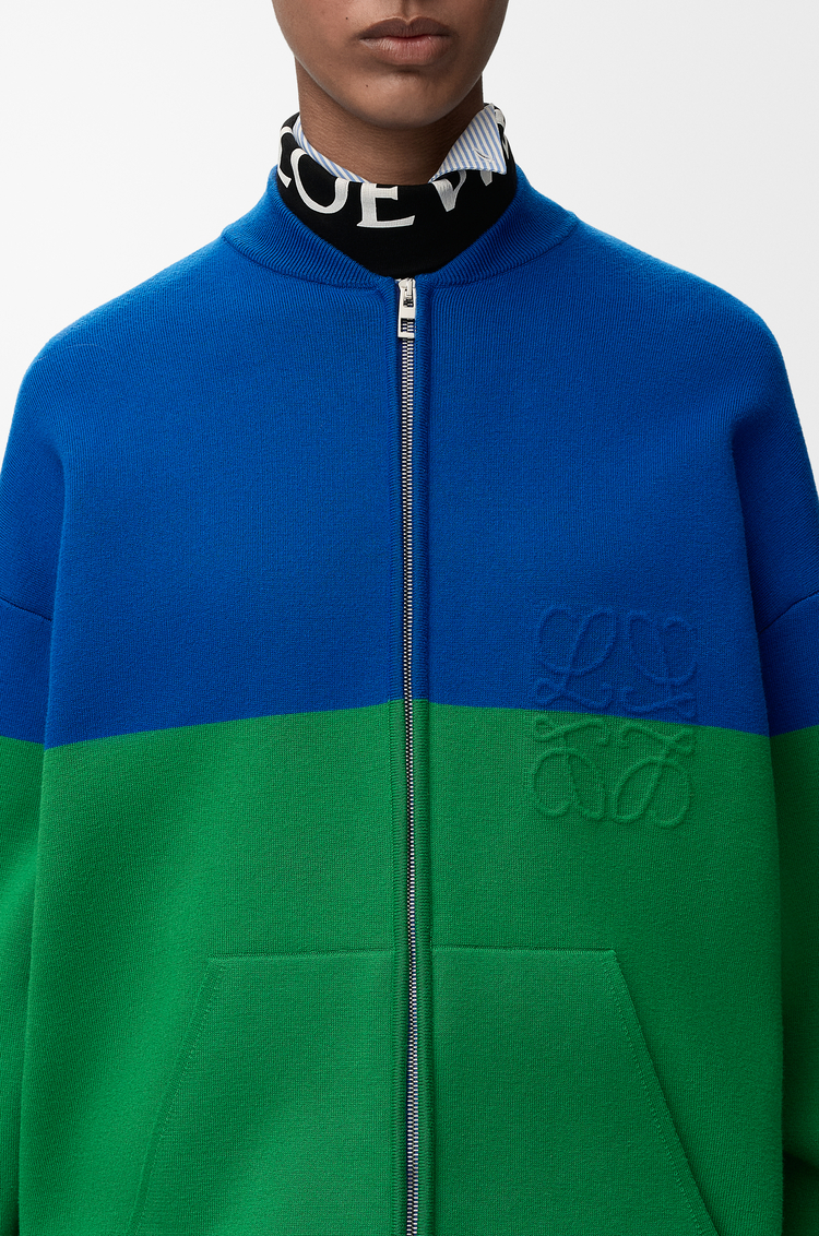 LOEWE Cardigan mit Reißverschluss aus Baumwolle Blau/Grün
