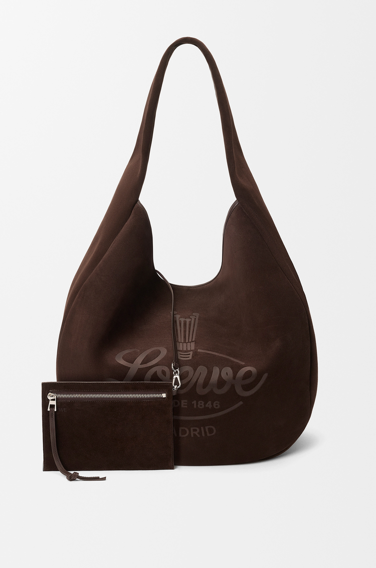 LOEWE Roomy hobo en veau velours Marron Foncé