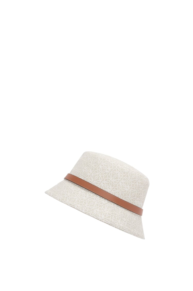 LOEWE Bucket hat in Anagram jacquard and calfskin Ecru/Soft White