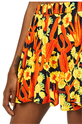 LOEWE Cactus print flare shorts in viscose Black/Orange/Gold plp_rd