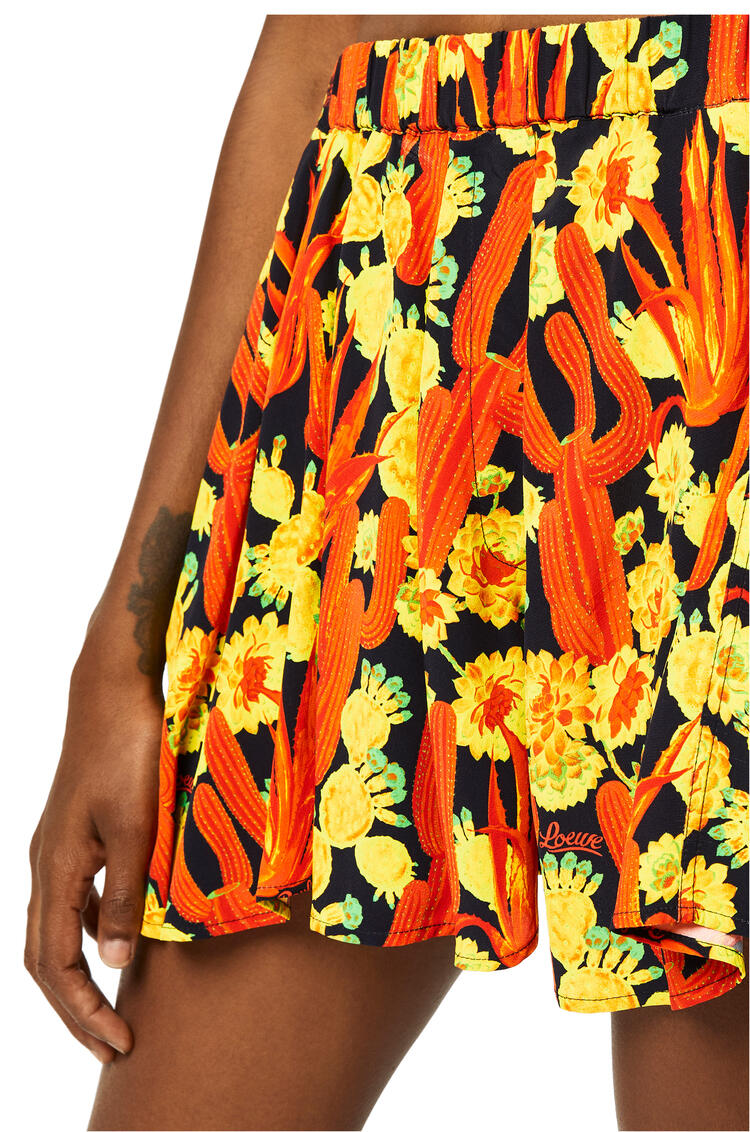 LOEWE Cactus print flare shorts in viscose Black/Orange/Gold pdp_rd