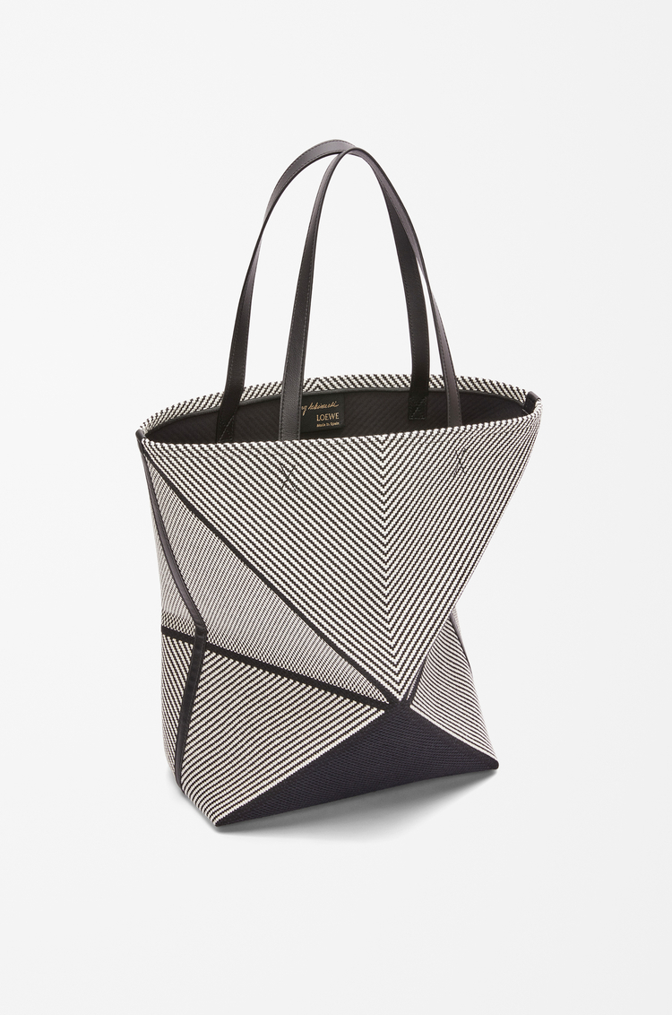 LOEWE Bolso Puzzle Fold tote XL en jacquard de lona y piel de ternera Natural/Negro