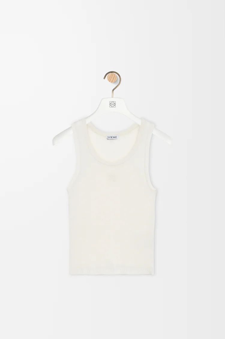 LOEWE Débardeur Anagram en soie Blanc Doux