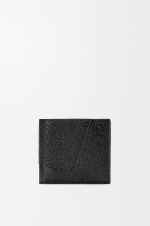 LOEWE 柔軟粒面小牛皮 Puzzle 雙摺硬幣錢包 黑色