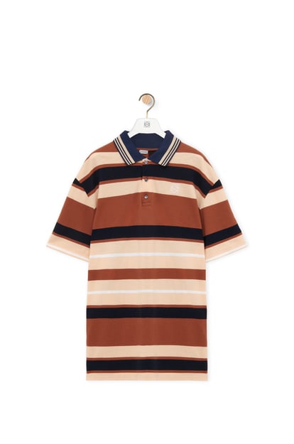 LOEWE Oversized fit Polo in cotton and linen 西恩納棕/自然色/海軍藍 plp_rd