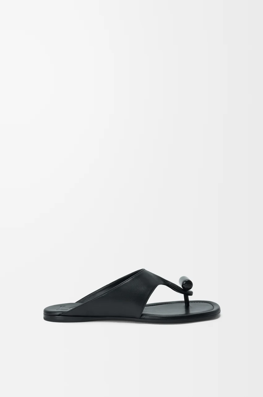 Toggle flat sandal in shiny smoot calfskin