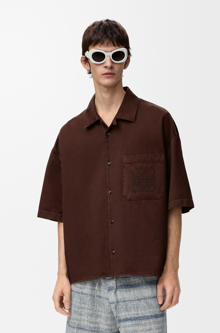 LOEWE Camisa de manga corta en algodón Marrón Chocolate