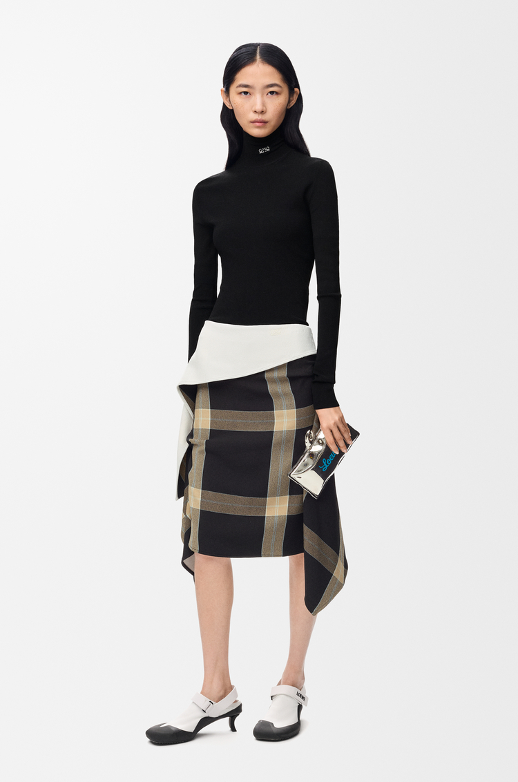 LOEWE Falda drapeada en viscosa elástica Negro/Beige