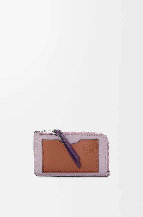 LOEWE Porte-cartes et monnaie en cuir de veau grainé souple Dirty Mauve/Écureuil