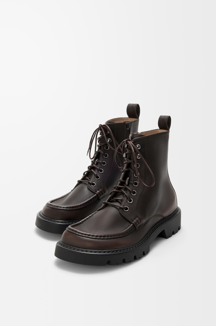 LOEWE Sierra combat ankle boot in brushed-off calfskin Dark Brown