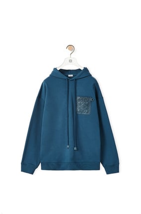 LOEWE Anagram leather patch hoodie in cotton Petroleum
