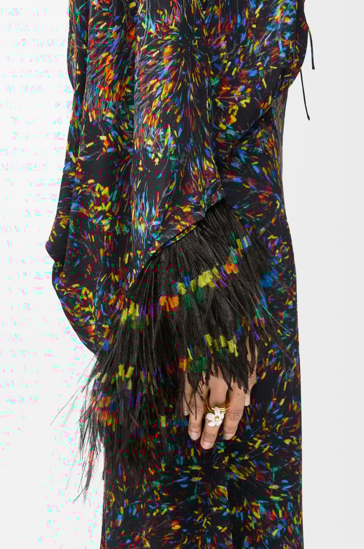 LOEWE Vestido Feather en viscosa y seda Negro/Multicolor