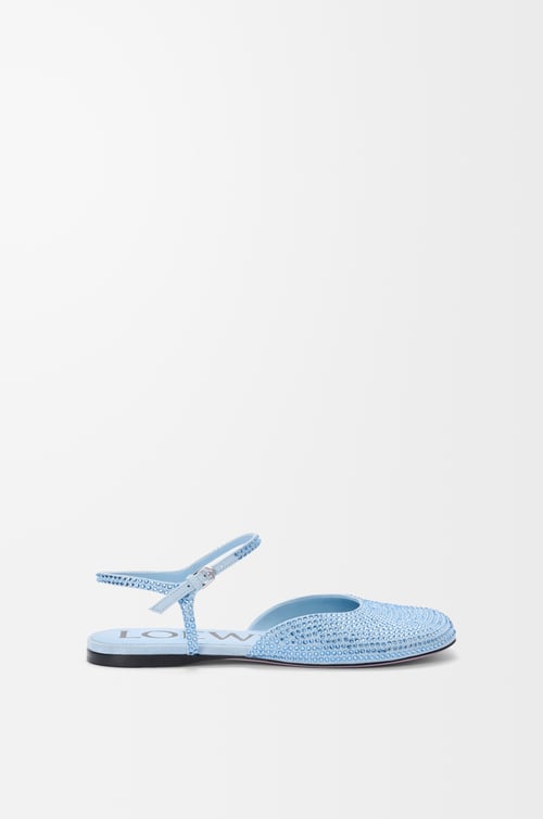LOEWE Toy ankle strap ballerina in rhinestone-embellished suede Baby Blue