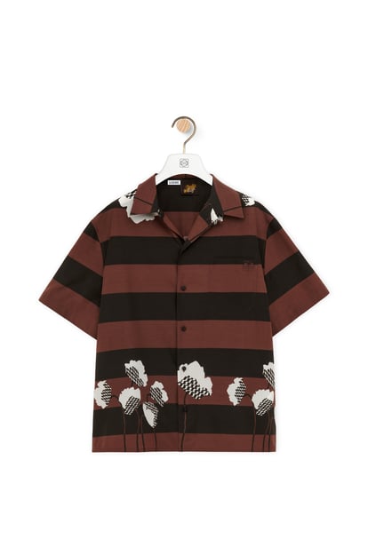 LOEWE Short sleeve shirt in cotton and silk Toffee /  Dark Moss / Ecru