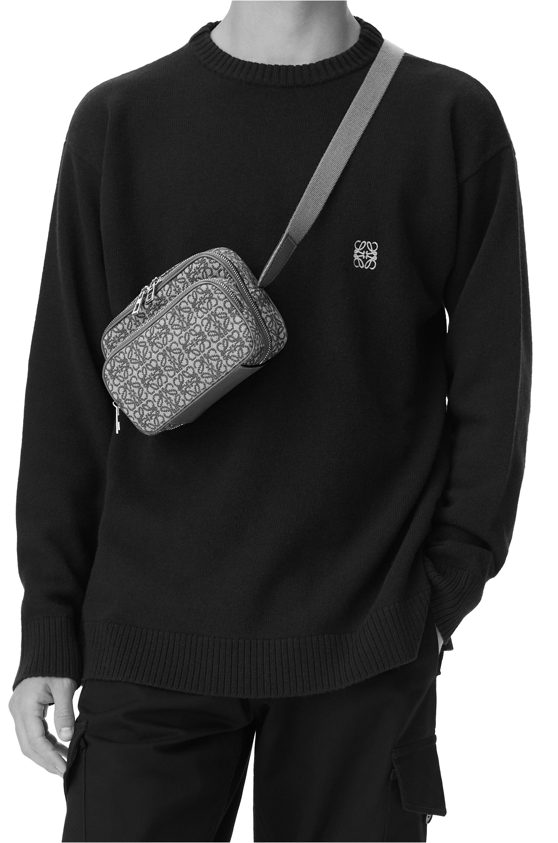 Mini Camera bag in Anagram jacquard and calfskin Anthracite/Black LOEWE