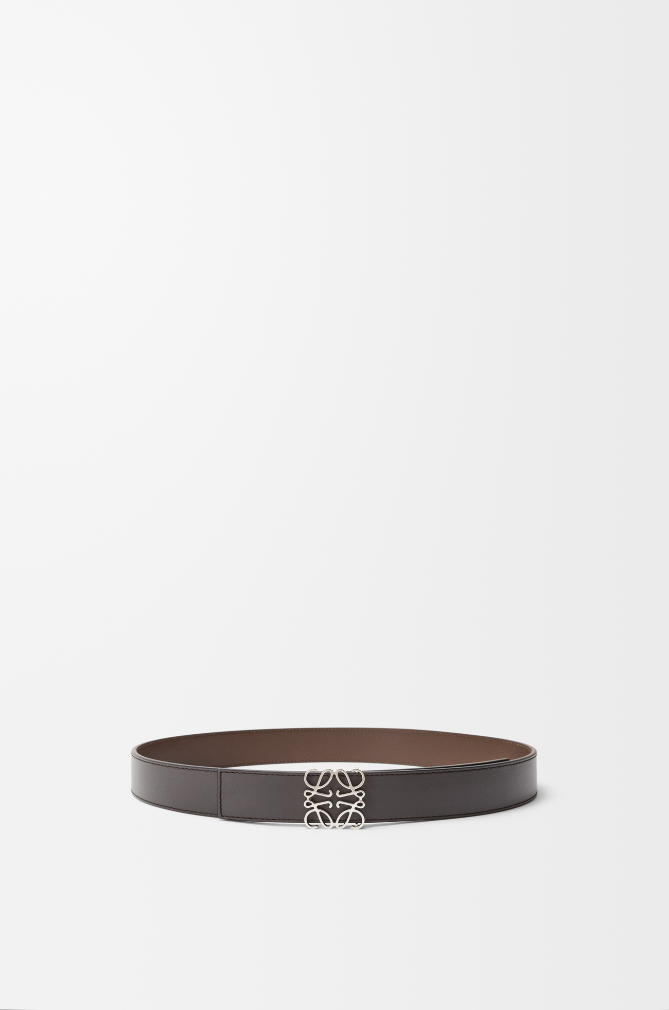 LOEWE Reversible Anagram belt in smooth calfskin Dark Grey/Dark Cigar/Palladium