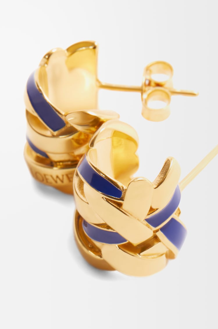 LOEWE Nest small hoop earrings in sterling silver and enamel Gold/Midnight Blue