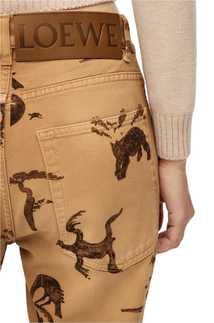 LOEWE Animal print jeans in denim Light Beige/Brown