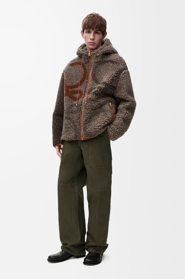 LOEWE Chaqueta con capucha en mezcla de lana Beige/Verde Caqui