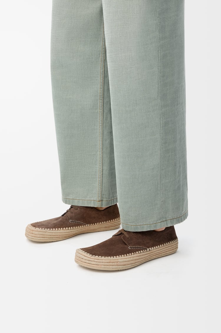LOEWE Rio lace-up in suede and raffia Taupe