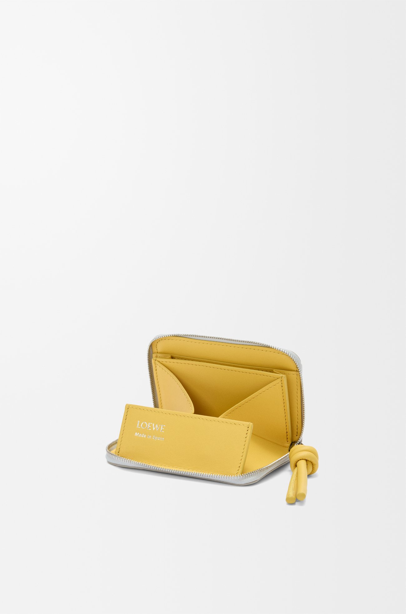 LOEWE Zipped coin purse in shiny nappa calfskin Shell Grey/Dandelion