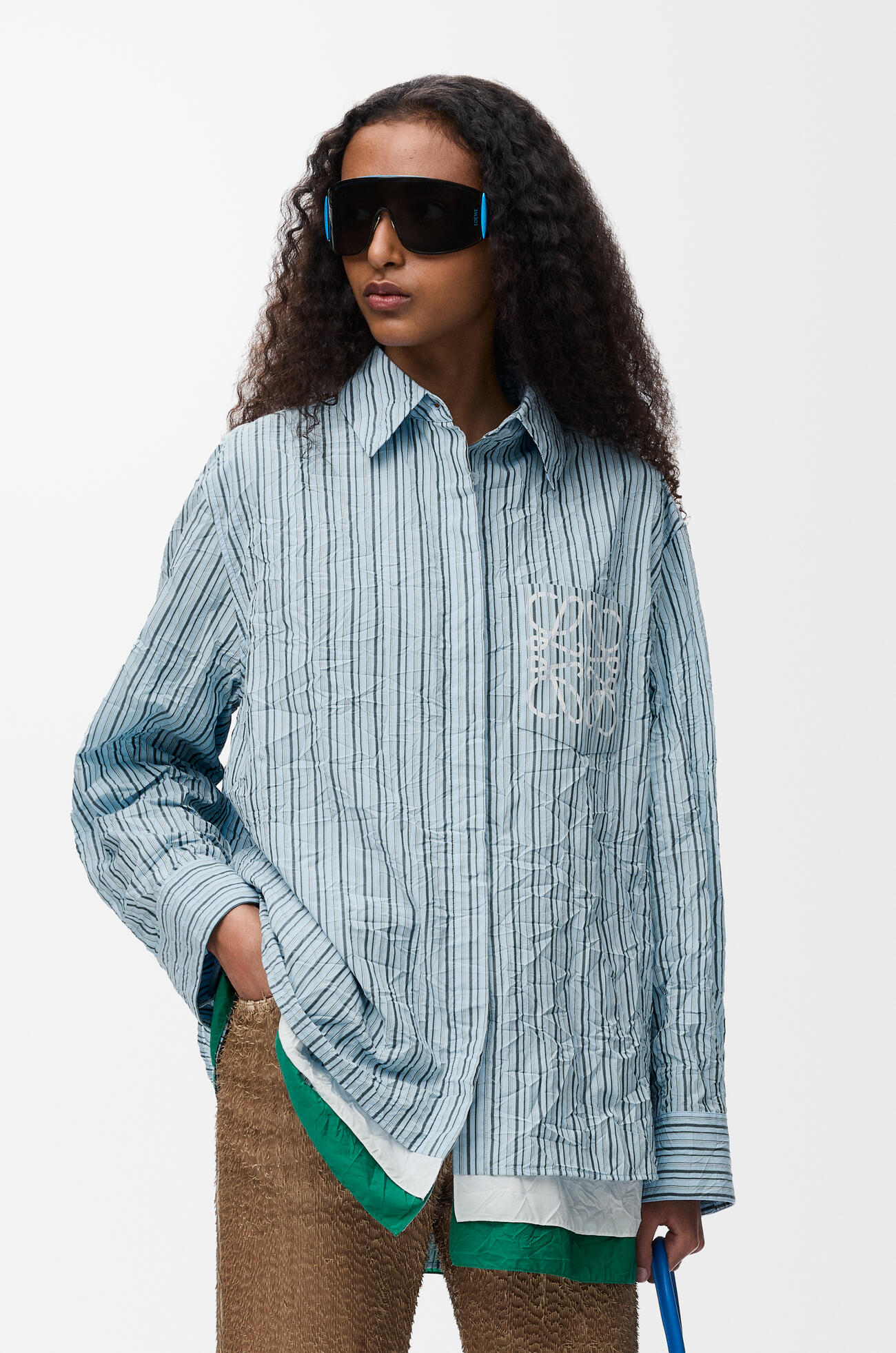 LOEWE Shirt in technical cotton Light Blue/Multicolor