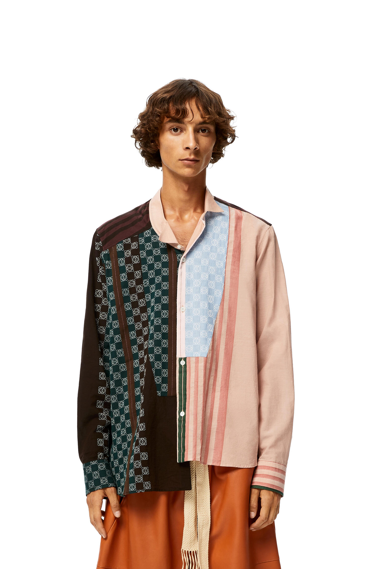 Anagram embroidered asymmetric shirt in striped cotton Brown/Pink - LOEWE