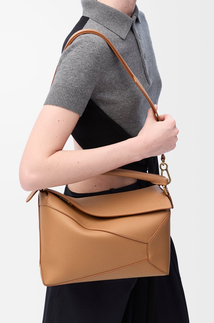 LOEWE Medium Puzzle Edge bag in soft grained calfskin Toffee