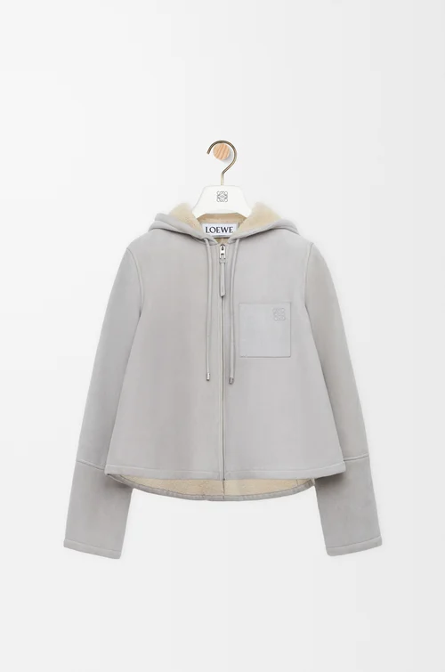 LOEWE Chaqueta con capucha en lana de oveja Gris Jaspeado Claro