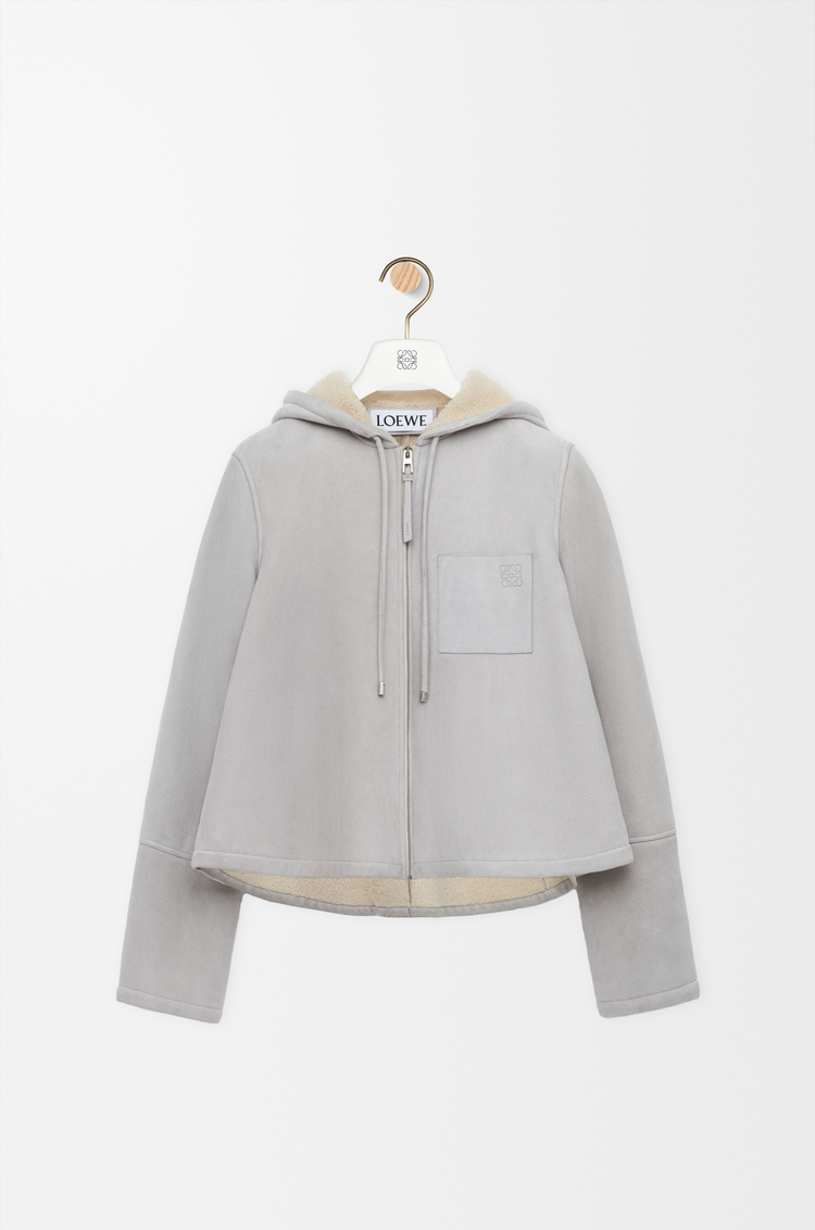 LOEWE Hooded jacket in shearling Hellgrau Meliert