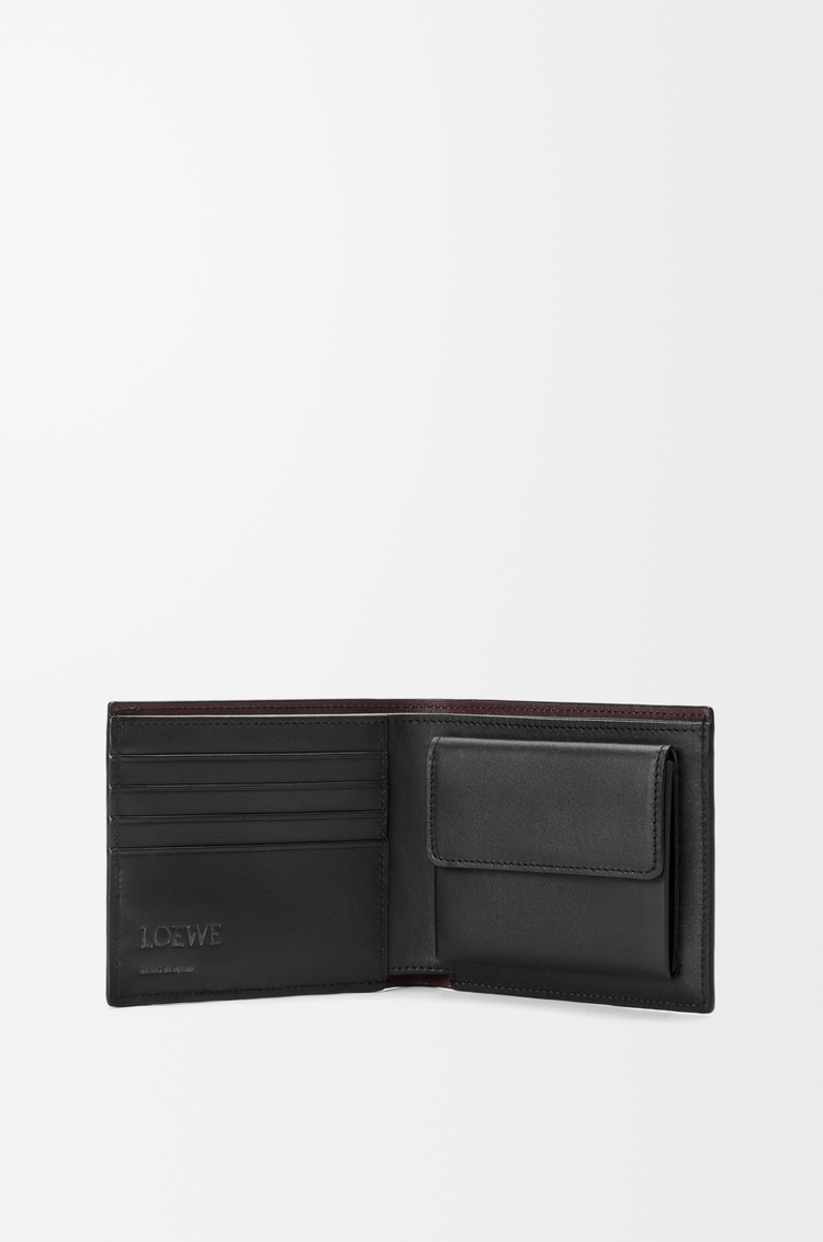 LOEWE 柔軟粒面小牛皮和麂皮 Switch 雙摺零錢包 黑色/濃縮咖啡色