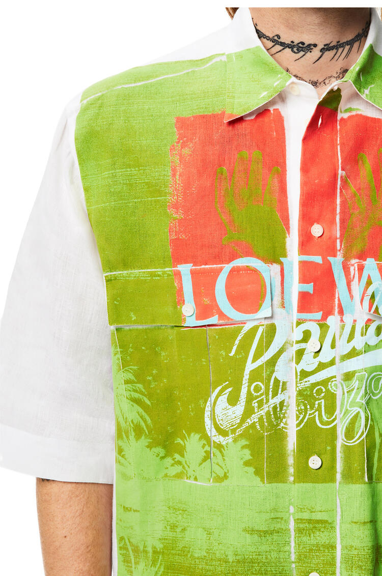 LOEWE Camisa de manga corta en lino con estampado de palmeras Blanco/Multicolor pdp_rd