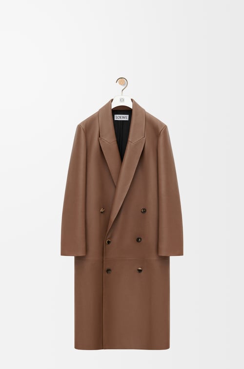 LOEWE Double-breasted coat in nappa lambskin Winter Brown