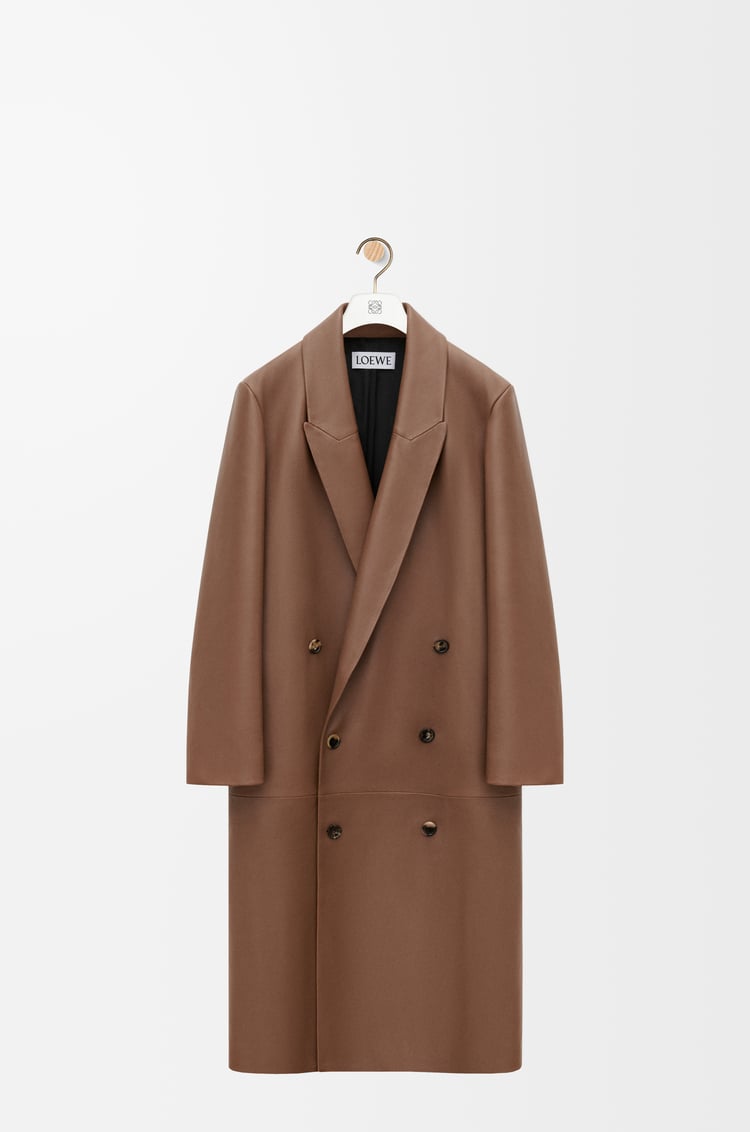 LOEWE Manteau croisé en cuir d'agneau nappa Winter Brown