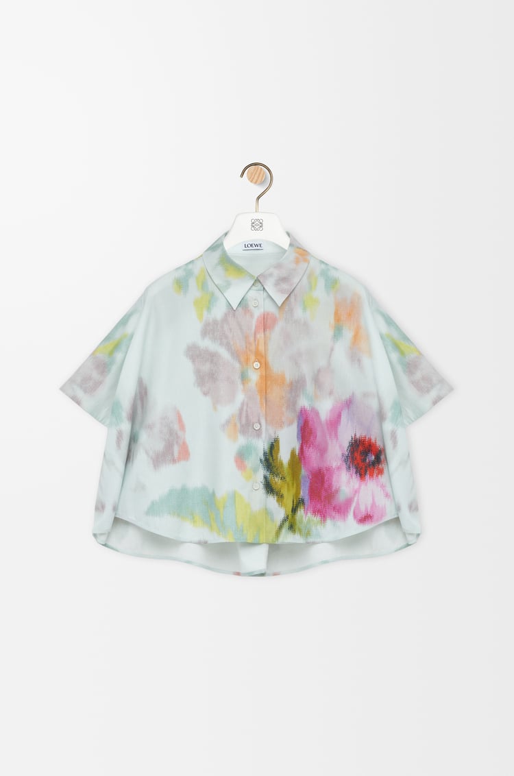 LOEWE 棉质和丝绸短袖梯形衬衫 Light Blue/Multicolor