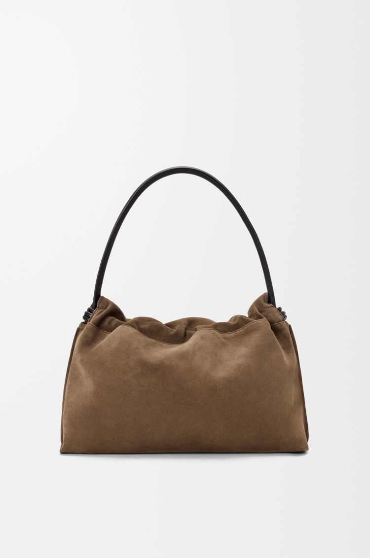LOEWE Medium Flamenco Flap bag in suede Brownish Green/Black