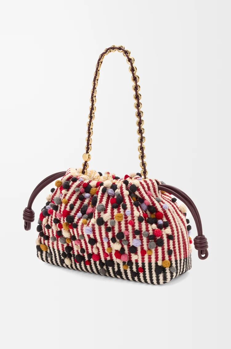 LOEWE Medium Flamenco purse in embroidered textile Natural/Multicolor