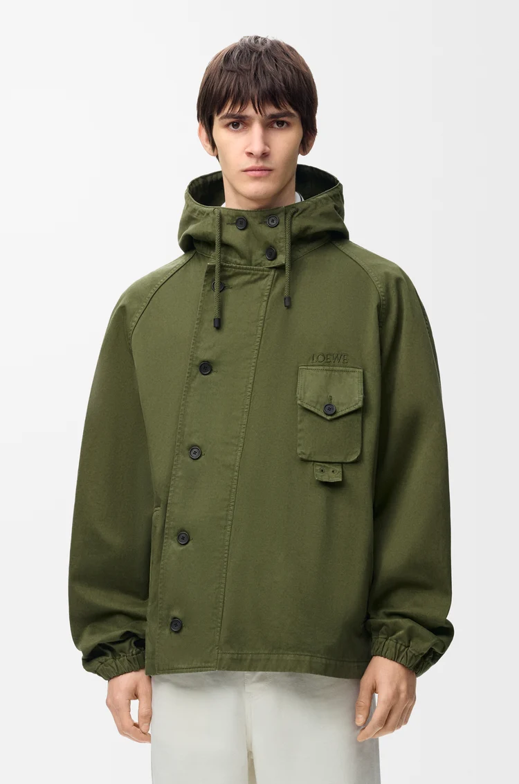 LOEWE Parka courte en coton Vert Kaki