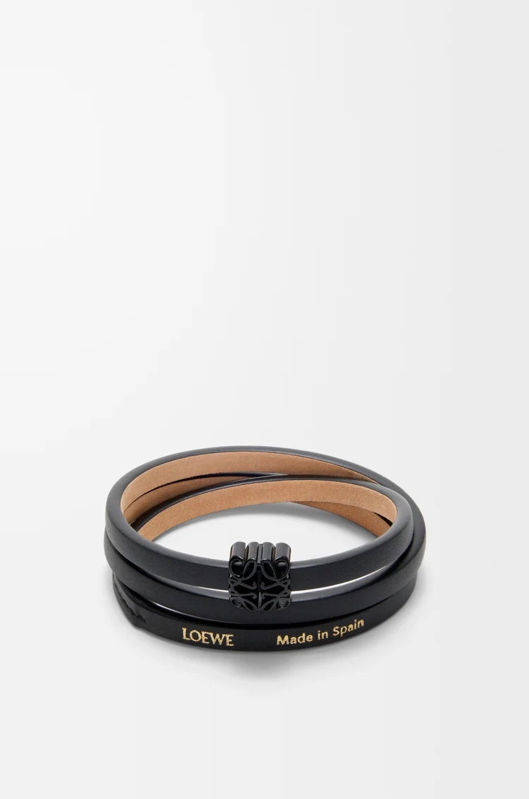 LOEWE Pulsera trenzada Anagram Bombé en piel de ternera Negro