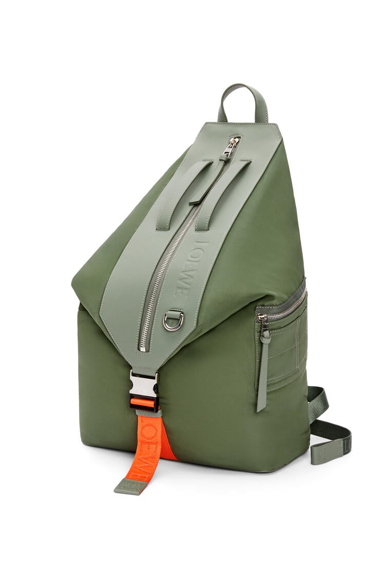 LOEWE Convertible backpack in nylon and calfskin Khaki Green