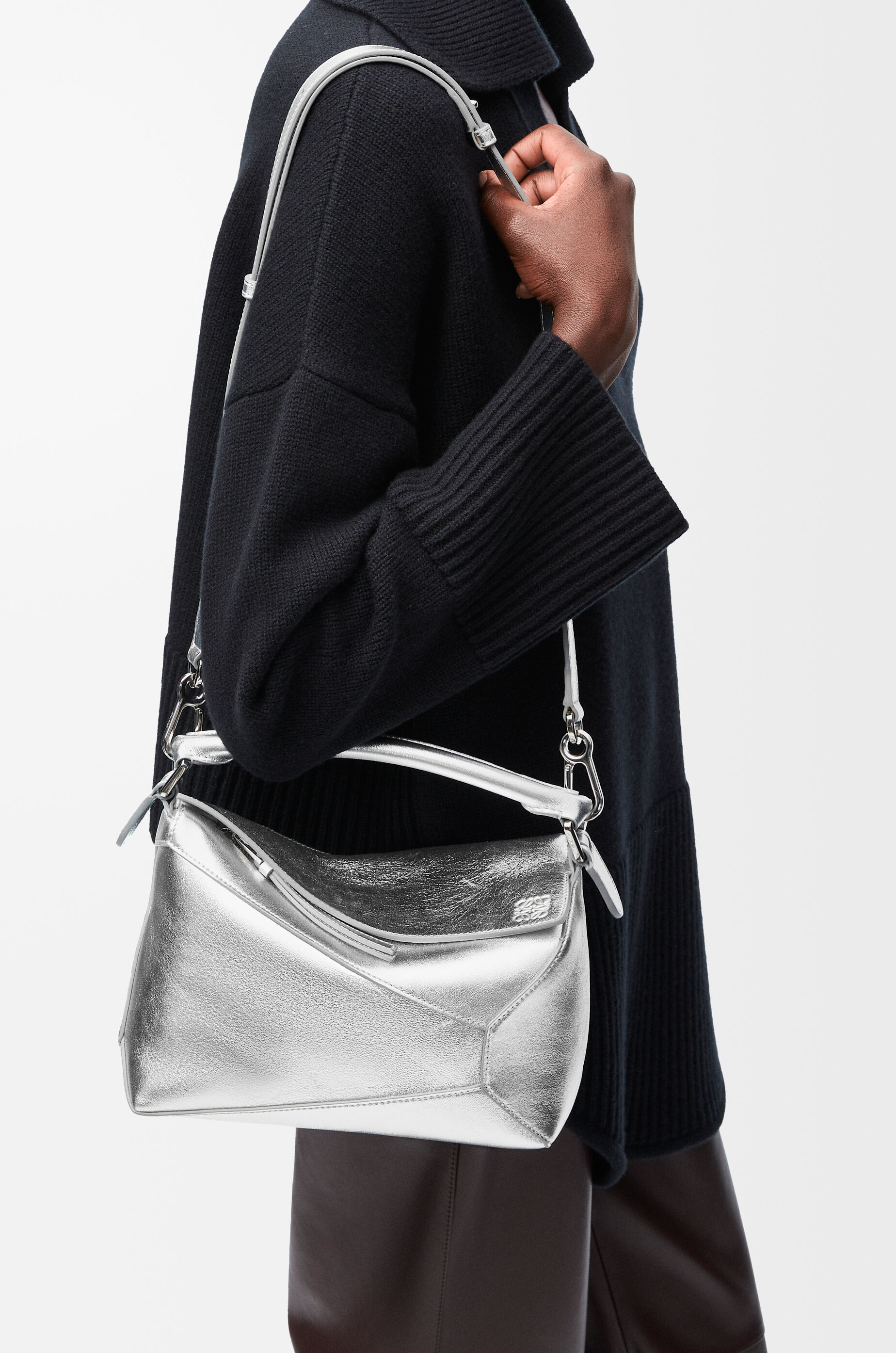 Small Puzzle Edge bag in laminated lambskin Silver - LOEWE