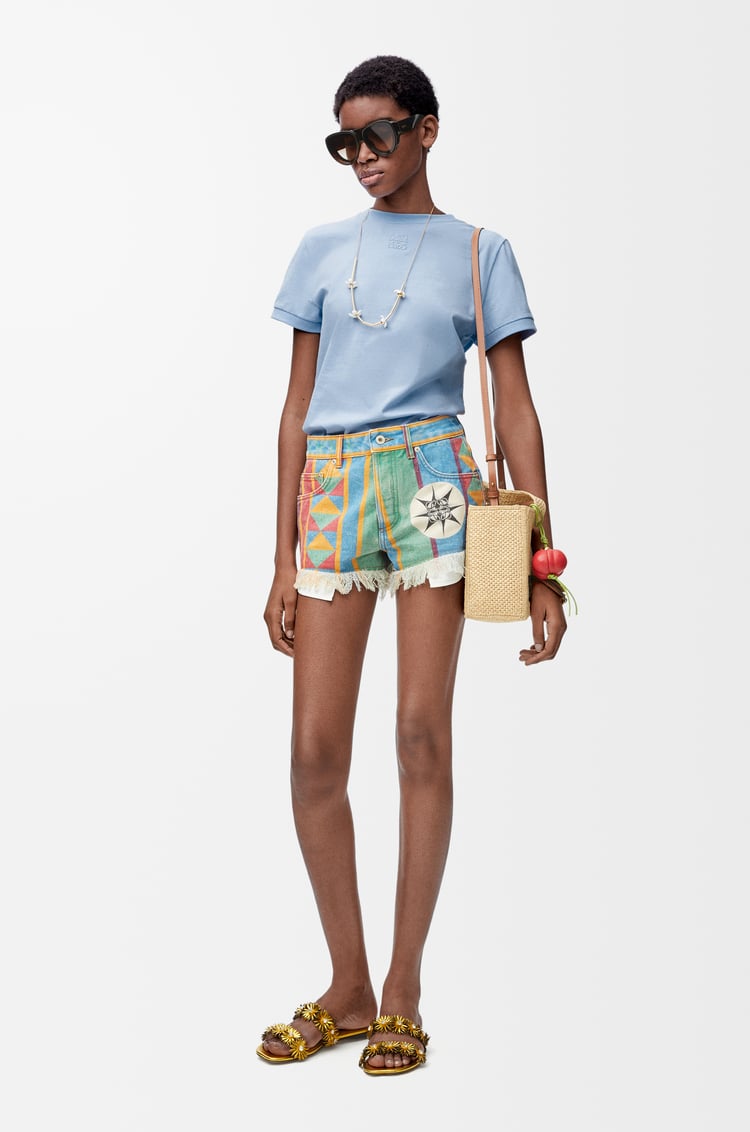 LOEWE Camiseta con encaje en algodón Azul Cielo